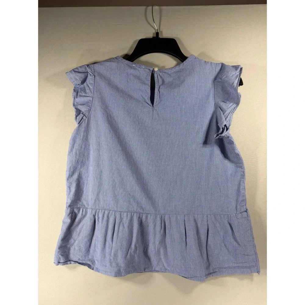 Crewcuts J.Crew Girls Blue White Pinstripe Ruffle Peplum Blouse Top Size 14